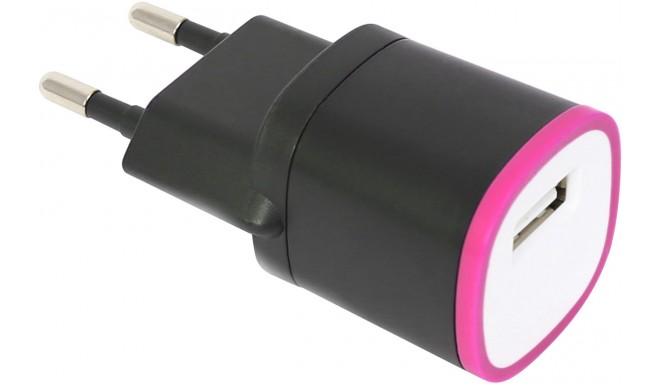 Omega USB laadija 1500mA, must/roosa (42893)