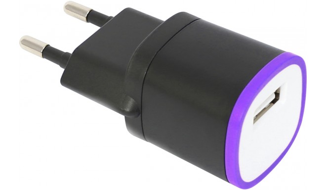 Omega USB charger 1500mA, black/purple (42894)