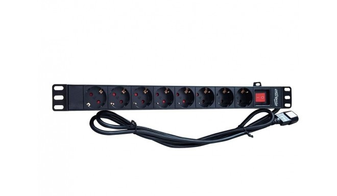 Gembird rack-mount power strip (PDU), 8 SCHUKO sockets, 1U, 16A, 3m, C14, black