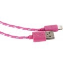 Omega USB kabelis - Lightning 1m, rozā/balts