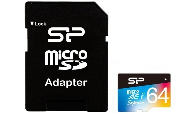 Silicon Power atmiņas karte microSDXC 64GB Superior UHS-I U1 + adapteris