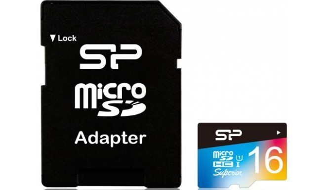 Silicon Power atmiņas karte microSDHC 16GB Superior UHS-I U1 + adapteris