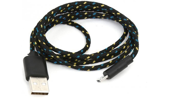 Omega cable USB - microUSB 1m, black/yellow/blue