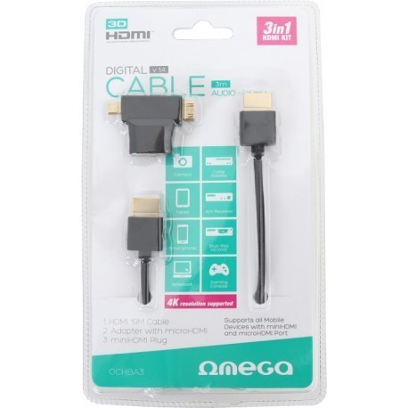 Omega kaabel HDMI 3m + adapter (42283)