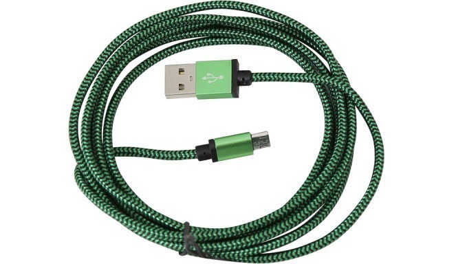 Platinet kabelis microUSB - USB 2m appīts, zaļš