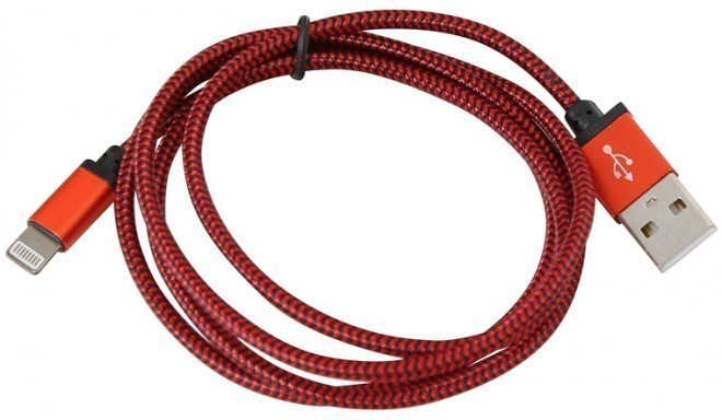 Platinet кабель USB - Lightning 1 м плетеный, красный