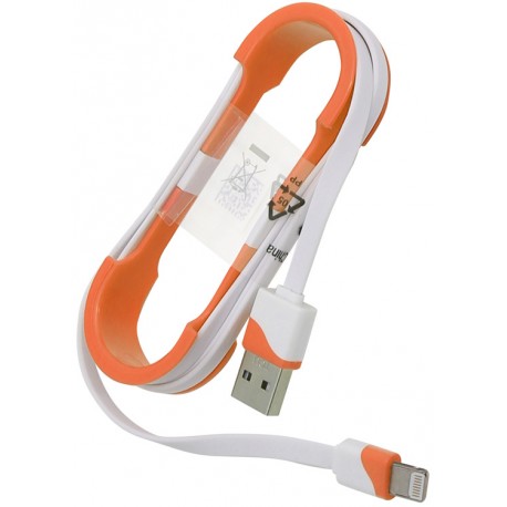 Omega kabelis Lightning 1m plakans, balts/oranžs (43270)