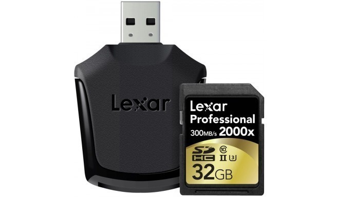 Lexar mälukaart SDHC 32GB Professional 2000x 300MB/s + USB lugeja