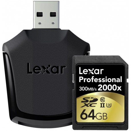 Lexar mälukaart SDXC 64GB Professional 2000x 300MB/s + USB lugeja