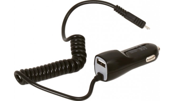 Omega автомобильный зарядный адаптер USB 1000mA + кабель, черный (42671)
