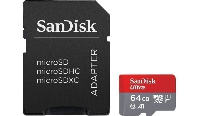 SanDisk atmiņas karte microSDXC 64GB Ultra 100MB/s A1 + adapteris
