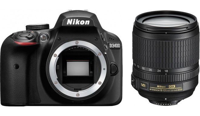 Nikon D3400 + 18-105mm AF-S VR Kit, melns