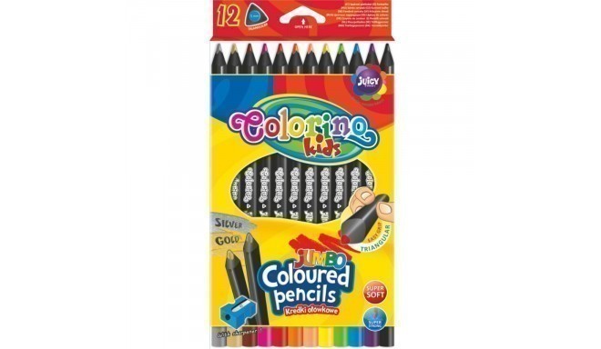 COLORINO CREATIVE JUMBO kolmnurksed värvilised pliiatsid 12 värvi (teritajaga) must puit, 55826PTR