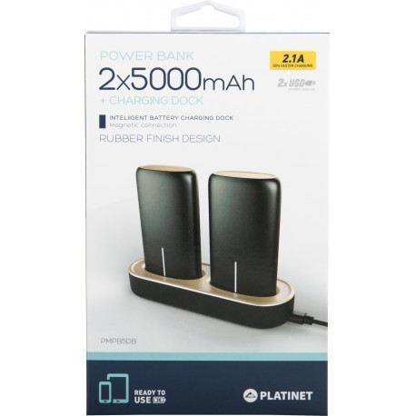 Platinet power bank 2x5000mAh 2.1A USB + charging dock, black (44352)