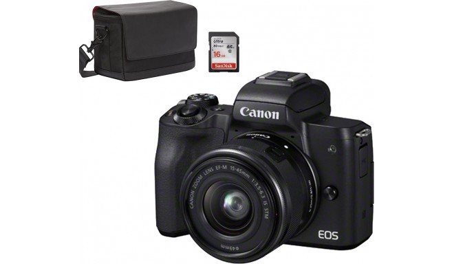 Canon EOS M50 + EF-M 15-45mm + kameras soma SB130 + atmiņas karte 16GB