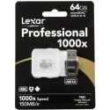 Lexar memory card microSDXC 64GB Professional 1000x 150MB/s + USB 3.0 reader