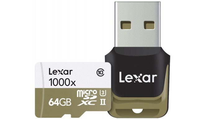 Lexar atmiņas karte microSDXC 64GB Professional 1000x 150MB/sek. + USB 3.0 lasītājs