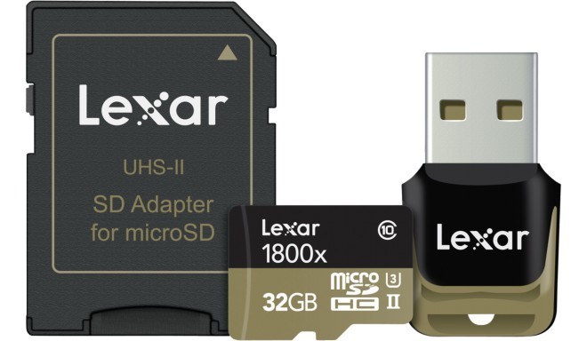 Lexar карта памяти microSDHC 32GB Professional 1800x + USB 3.0 кадр-ридер + адаптер