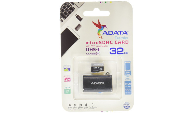 Adata mälukaart microSDHC 32GB Premier UHS-I Class 10 (AUSDH32GUICL10-R)