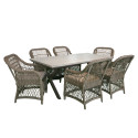 Aiamööbli komplekt LAURINO patjadega, laud ja 6 tooli, alumiiniumraam plastikpunutisega, värvus: hal