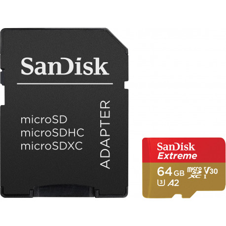SanDisk карта памяти microSDXC 64GB Extreme V30 A2 + адаптер