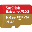 SanDisk mälukaart microSDXC 64GB Extreme Plus V30 A2 + adapter