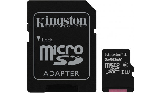 Kingston mälukaart microSDXC 128GB Canvas Select Class 10 + adapter