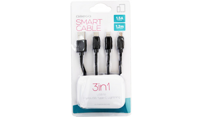Omega cable 3in1 microUSB/USB-C/Lightning 1,5A 1,2m, black (44270)