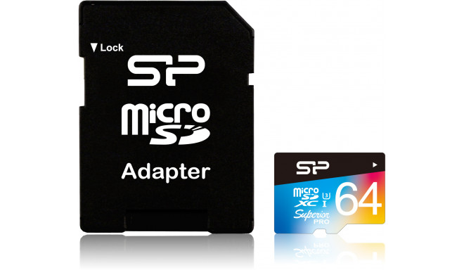 Silicon Power atmiņas karte microSDXC 64GB Superior Pro Color U3 + adapteris