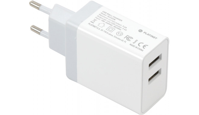 Platinet USB charger 2xUSB 3.4A, white + cable (43723)