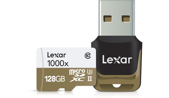 Lexar memory card microSDXC 128GB Pro 1000x V60 + memory card reader