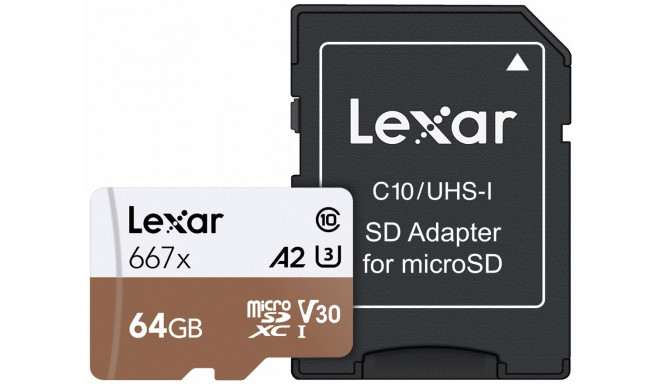 Lexar карта памяти microSDXC 64ГБ Pro 667x U3 V30 + адаптер
