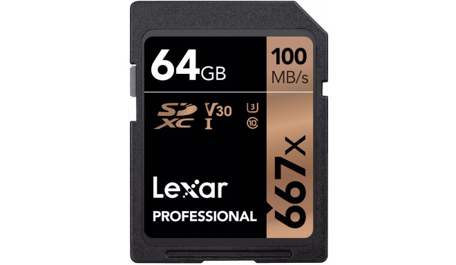 Lexar atmiņas karte SDXC 64GB Pro 667x U3 V30 100MB/s