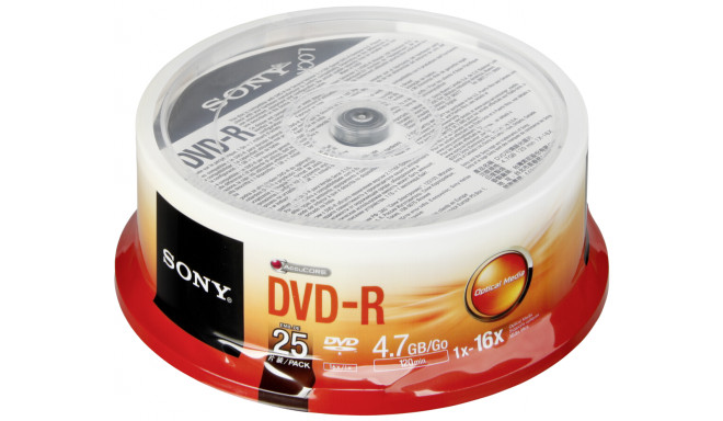 1x25 Sony DVD-R 4,7GB 16x Speed, Cakebox
