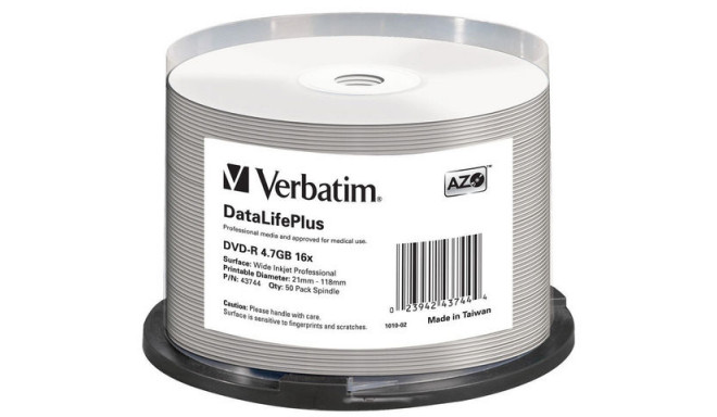 DVD-R VERBATIM 4.7GB X16 AZO DL+ PRINTABLE (50 CAKE) NO ID (DAMAGED PACKAKING)