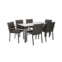 Aiamööbli komplekt BASIC patjadega, laud ja 6 tooli, lauaplaat: 5mm klaas, terasraam plastikpunutise