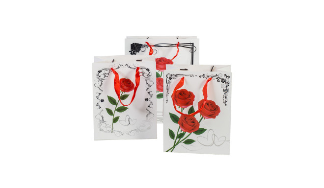 Gift bag ROSE 23x18x10cm, rose, mix 3 designs