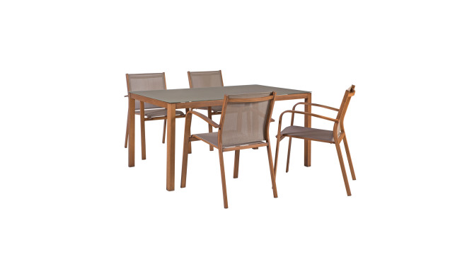Dārza mēbeļu komplekts SAILOR galds un 4 krēsli (10472) alumīnija rāmis, krāsa: tīkkoks