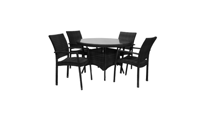 Aiamööbli komplekt WICKER laud ja 4 tooli (11892), D120xH76cm, alumiiniumraam plastikpunutisega, vär