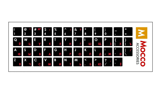 Mocco Keyboard Sticks ENG / RU With Laminated Waterproof Level White / Red