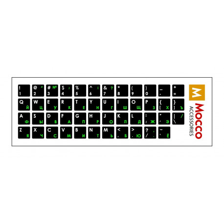 Mocco keyboard stickers ENG/RU, white/green