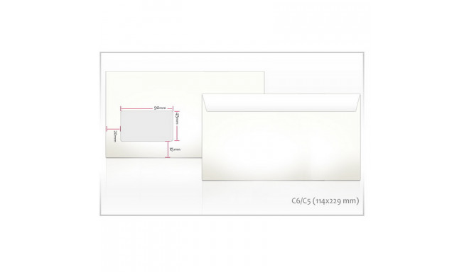 Ümbrikud Postac E65 RH 114x229mm, valge, 1000tk, aken 45x90