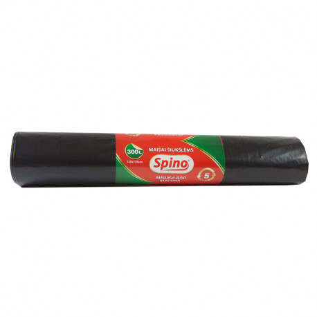 Prügikotid SPINO 300L, 50mic, LDPE, 120x135cm, 5tk, must