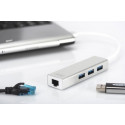 Digitus USB 3.0 3-Port Hub with Gigabit LAN, USB Hub (White)