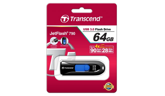 Transcend USB 64GB 30/90 JetFlash 790K black USB 3.0