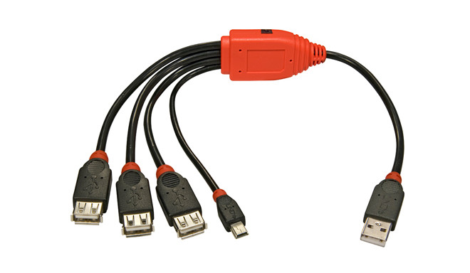 USB 2.0 hub: 4 porti: 3 USB A (F) + Mini B (M), 0.35m kaablitega