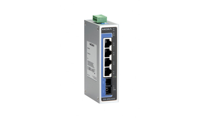 Unmanaged Ethernet switch with 4 10/100BaseT(X) ports, and 1 100BaseFX multi-mode port with SC conne