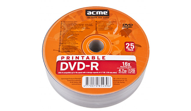 Acme DVD-R Printable 4.7 GB, 16 x, DVD-R, 25 