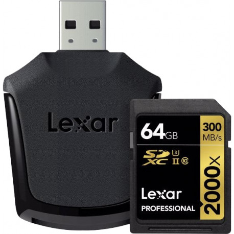 Lexar memory card SDXC 64GB Professional 2000x U3 V90 300MB/s + card reader