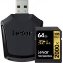 Lexar mälukaart SDXC 64GB Professional 2000x U3 V90 300MB/s + mälukaardilugeja